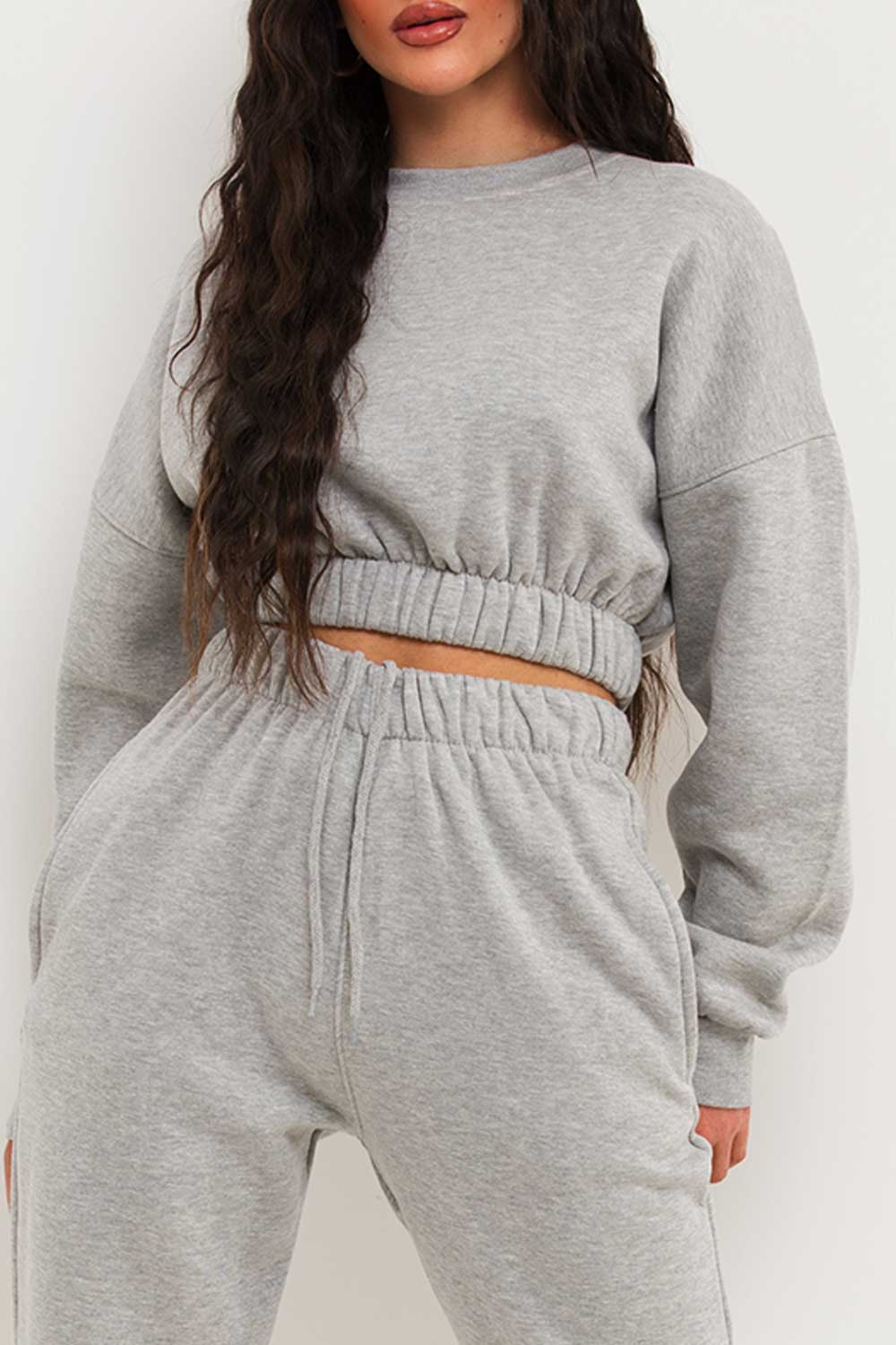 Crop Sweatshirt And Joggers Tracksuit Grey