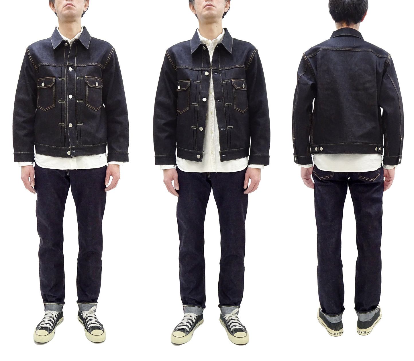 Momotaro Jeans Denim Jacket #002 Men's 1953 Type 2 Style 14.7oz. Zimbabwean Cotton Deep Indigo Denim Jean Jacket MMGJ0002 Sanforized, Unwashed Finish
