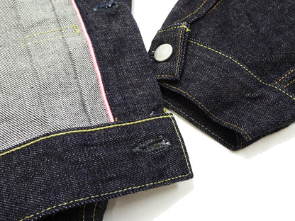Momotaro Jeans Denim Jacket #002 with Double-Stripe Paint Men's 1953 Type 2 Style 15.7oz. Zimbabwean Cotton Deep Indigo Denim Jean Jacket MMGJ0102 One-Wash