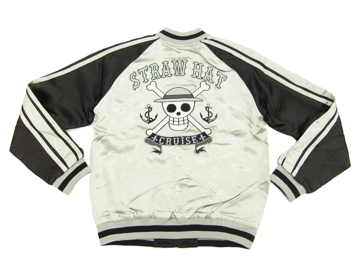 Hanatabi Gakudan Men's Japanese Souvenir Jacket Japanese ONE PIECE Sukajan Script OPSJ-001 Silver