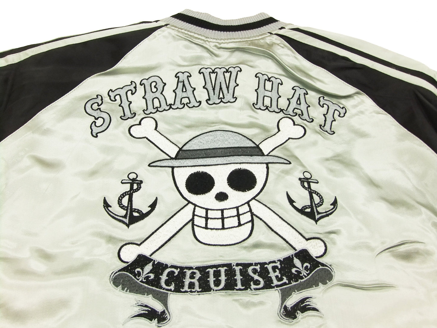 Hanatabi Gakudan Men's Japanese Souvenir Jacket Japanese ONE PIECE Sukajan Script OPSJ-001 Silver