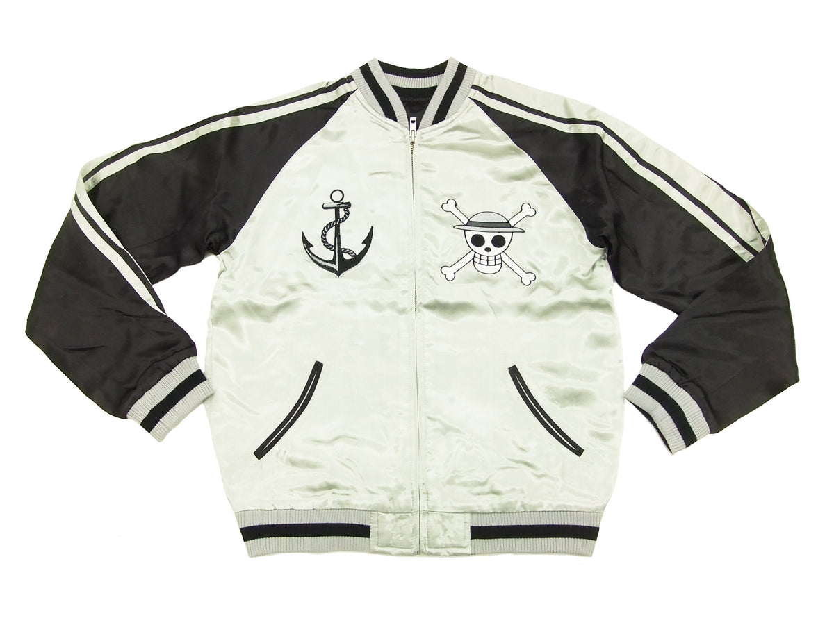 Hanatabi Gakudan Men's Japanese Souvenir Jacket Japanese ONE PIECE Sukajan Script OPSJ-001 Silver
