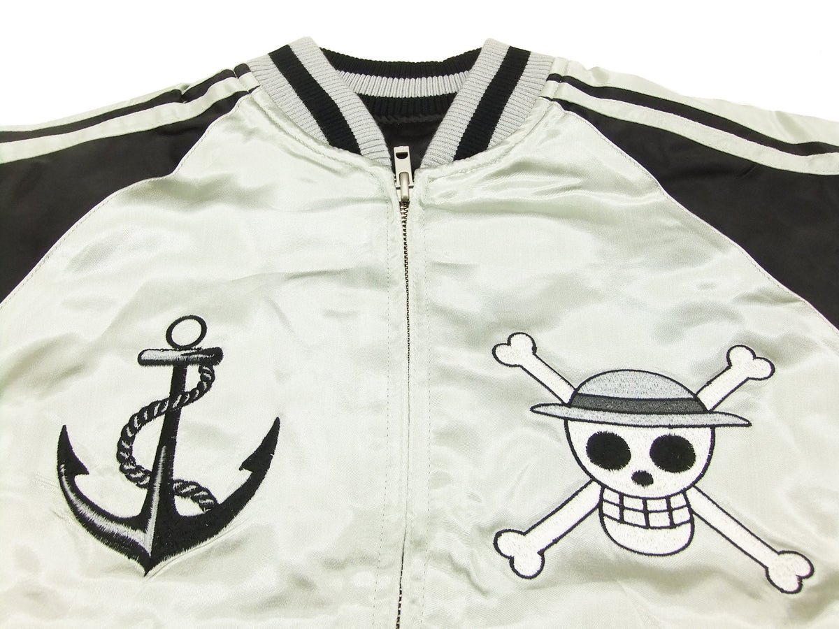 Hanatabi Gakudan Men's Japanese Souvenir Jacket Japanese ONE PIECE Sukajan Script OPSJ-001 Silver