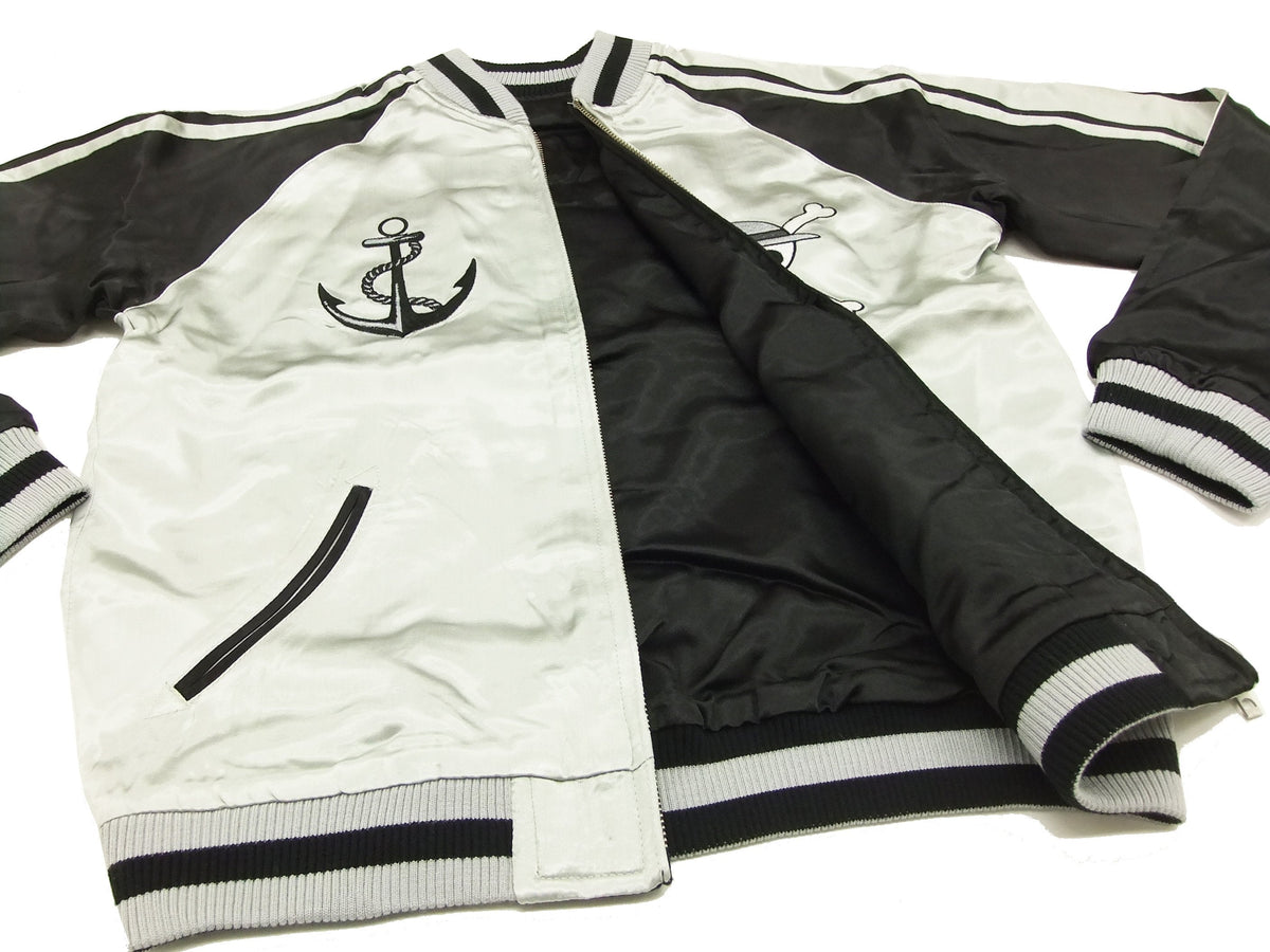Hanatabi Gakudan Men's Japanese Souvenir Jacket Japanese ONE PIECE Sukajan Script OPSJ-001 Silver