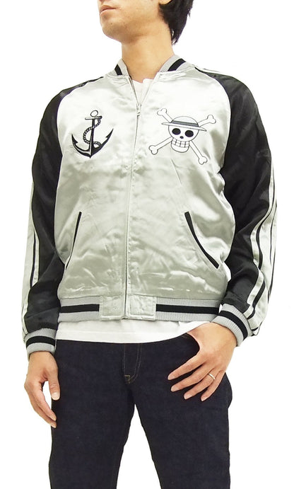 Hanatabi Gakudan Men's Japanese Souvenir Jacket Japanese ONE PIECE Sukajan Script OPSJ-001 Silver