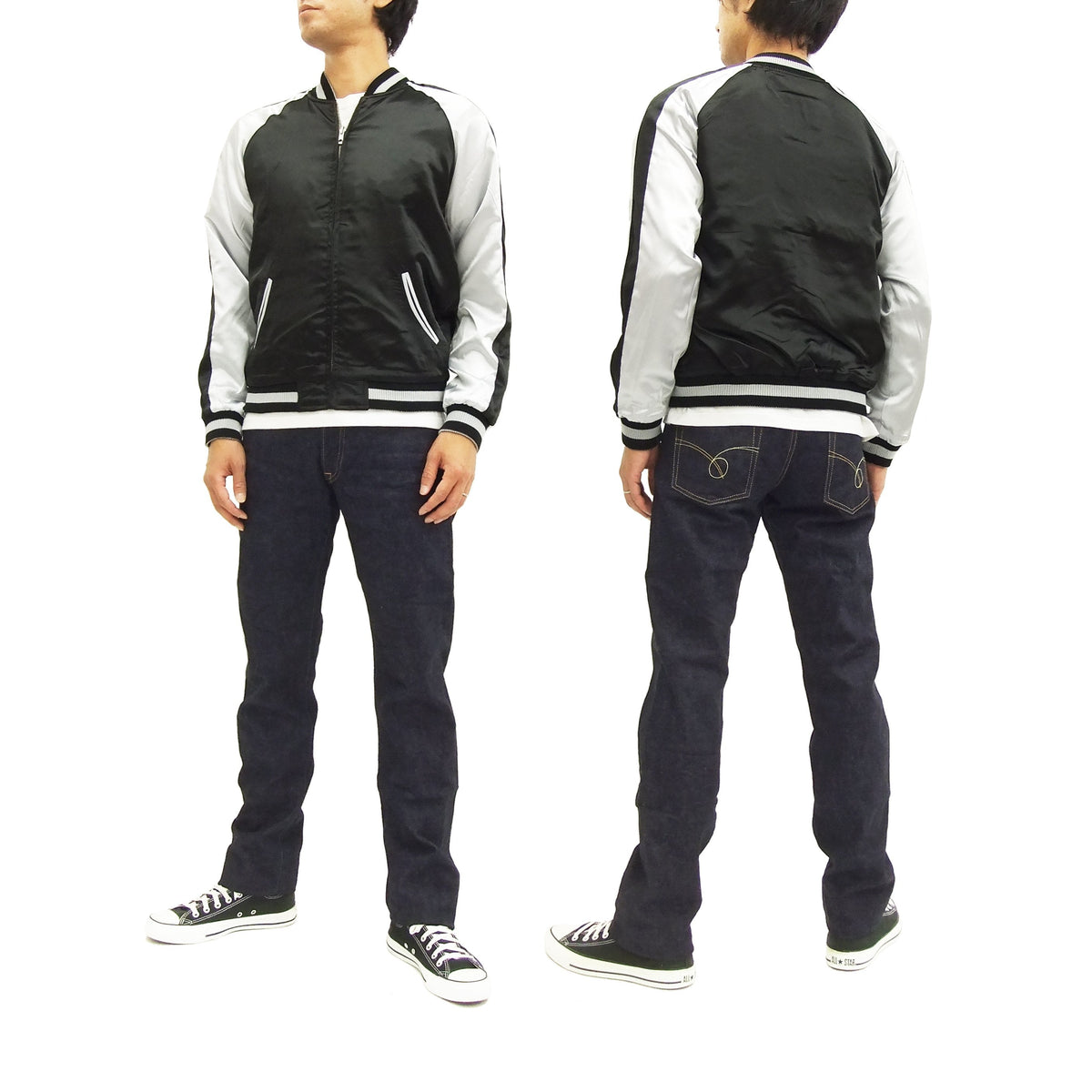 Hanatabi Gakudan Men's Japanese Souvenir Jacket Japanese ONE PIECE Sukajan Script OPSJ-001 Silver