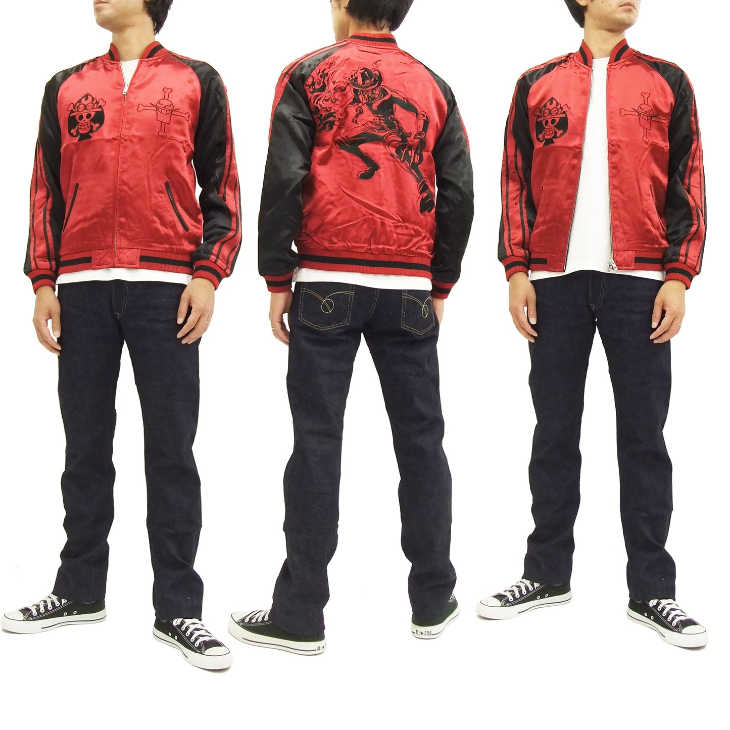 Hanatabi Gakudan Men's Japanese Souvenir Jacket Japanese ONE PIECE Sukajan Script OPSJ-002 Red