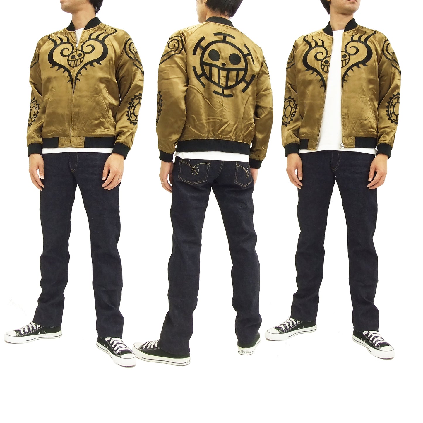 Hanatabi Gakudan Men's Japanese Souvenir Jacket Japanese ONE PIECE Sukajan Script OPSJ-003 Brown