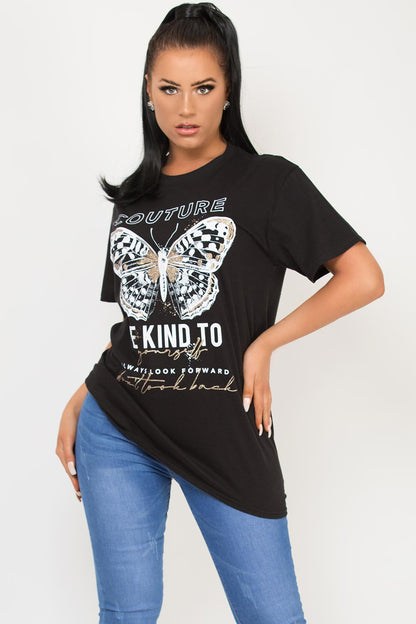 Black Oversized T Shirt With Couture Slogan