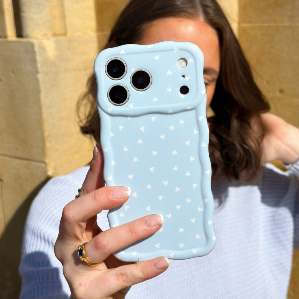 Wavy Phone Case - Powder Blue Hearts