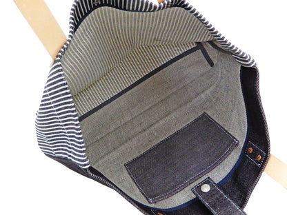 Kojima Genes Bag Men's Casual Two Tone Hickory and Denim Bicolor Tote Bag rnb9024 RNB-9024