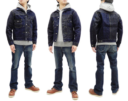 Sugar Cane Jacket Men's Mixed Denim Panel Colour Block Jean Jacket SC10701 One-Wash