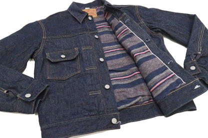 Sugar Cane Blanket Lined Denim Jacket Men's Reissue 1953 Type 2 Trucker Jean Jacket SC15210 421 One Wash Deep Indigo