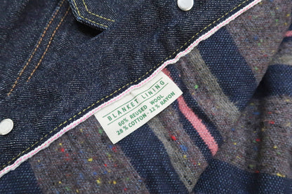 Sugar Cane Blanket Lined Denim Jacket Men's Reissue 1953 Type 2 Trucker Jean Jacket SC15210 421 One Wash Deep Indigo