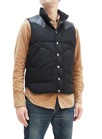 Sugar Cane Down Vest with Leather Yoke Panel Men's Winter Outerwear Vest SC15222 119 Black/Black
