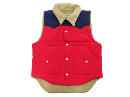 Sugar Cane Puffer Vest Men's Outer Vest Contrast Yoke Panel Padded Vest SC15400 165 Red/Navy-Blue/Beige