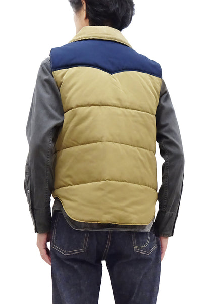 Sugar Cane Puffer Vest Men's Outer Vest Contrast Yoke Panel Padded Vest SC15400 133 Beige/Navy-Blue/Beige