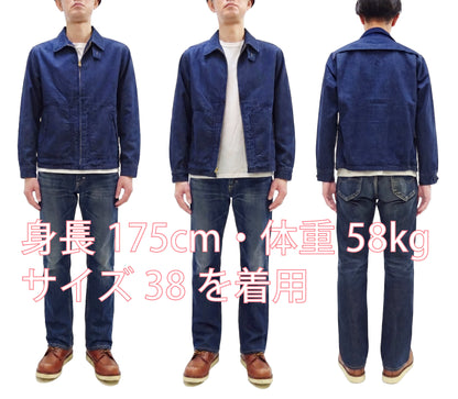 Sugar Cane Men's Denim Sports Jacket, 1950s American Style Unlined Lightweight Cotton Denim Jacket, Made in Japan (SC15913 128 Navy)