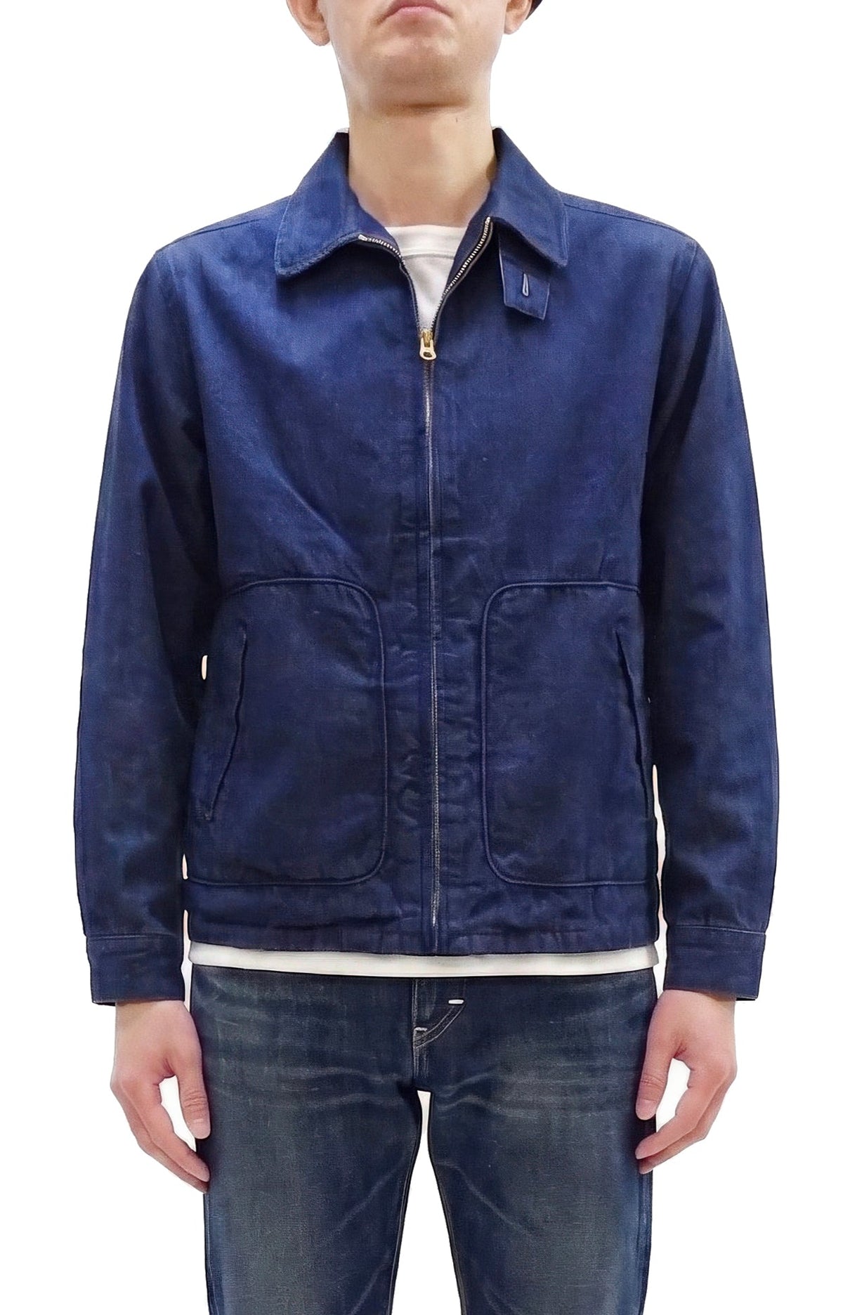 Sugar Cane Men's Denim Sports Jacket, 1950s American Style Unlined Lightweight Cotton Denim Jacket, Made in Japan (SC15913 128 Navy)