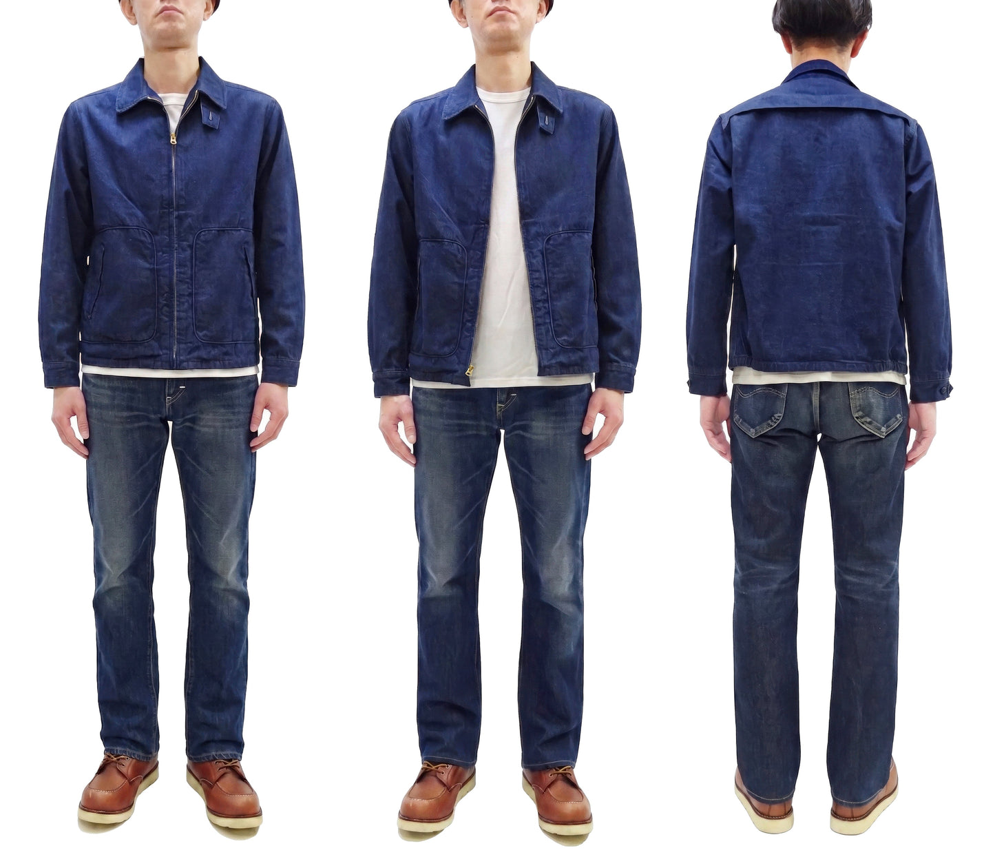 Sugar Cane Men's Denim Sports Jacket, 1950s American Style Unlined Lightweight Cotton Denim Jacket, Made in Japan (SC15913 128 Navy)