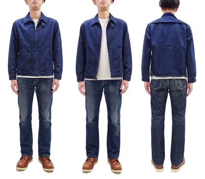 Sugar Cane Men's Denim Sports Jacket, 1950s American Style Unlined Lightweight Cotton Denim Jacket, Made in Japan (SC15913 128 Navy)