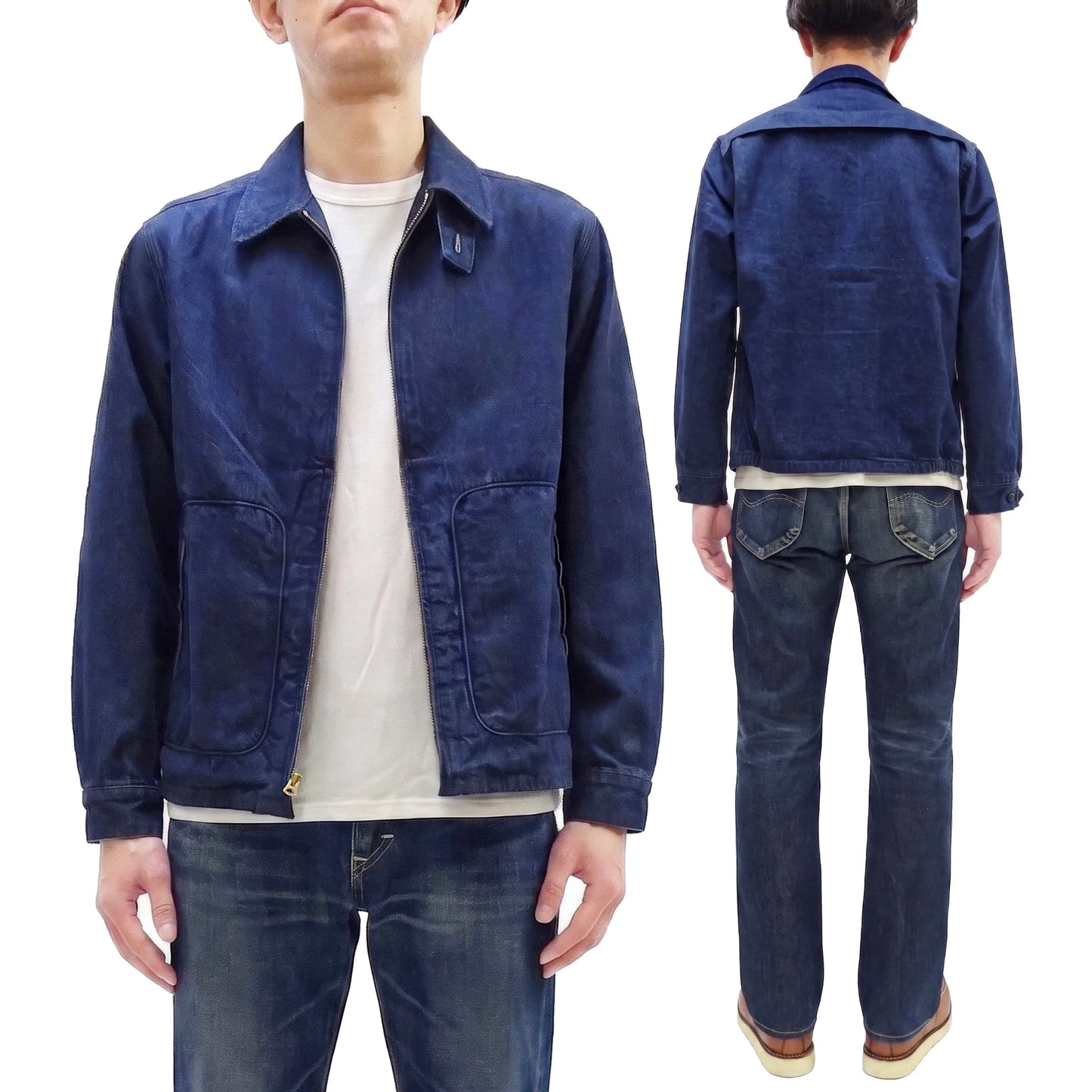 Sugar Cane Men's Denim Sports Jacket, 1950s American Style Unlined Lightweight Cotton Denim Jacket, Made in Japan (SC15913 128 Navy)