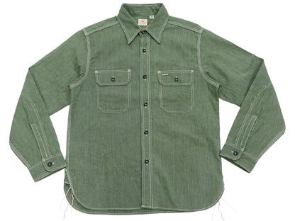 Sugar Cane Work Shirt with Vertical Hairline Code Stripe Pattern Men's Casual Jean Cord Long Sleeve Button Up Shirt SC25511 149 Olive