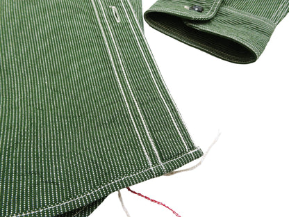 Sugar Cane Work Shirt with Vertical Hairline Code Stripe Pattern Men's Casual Jean Cord Long Sleeve Button Up Shirt SC25511 149 Olive