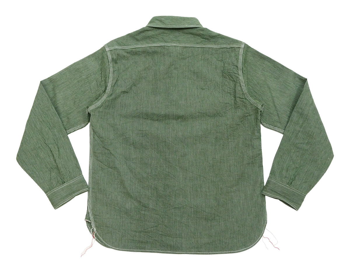 Sugar Cane Work Shirt with Vertical Hairline Code Stripe Pattern Men's Casual Jean Cord Long Sleeve Button Up Shirt SC25511 149 Olive