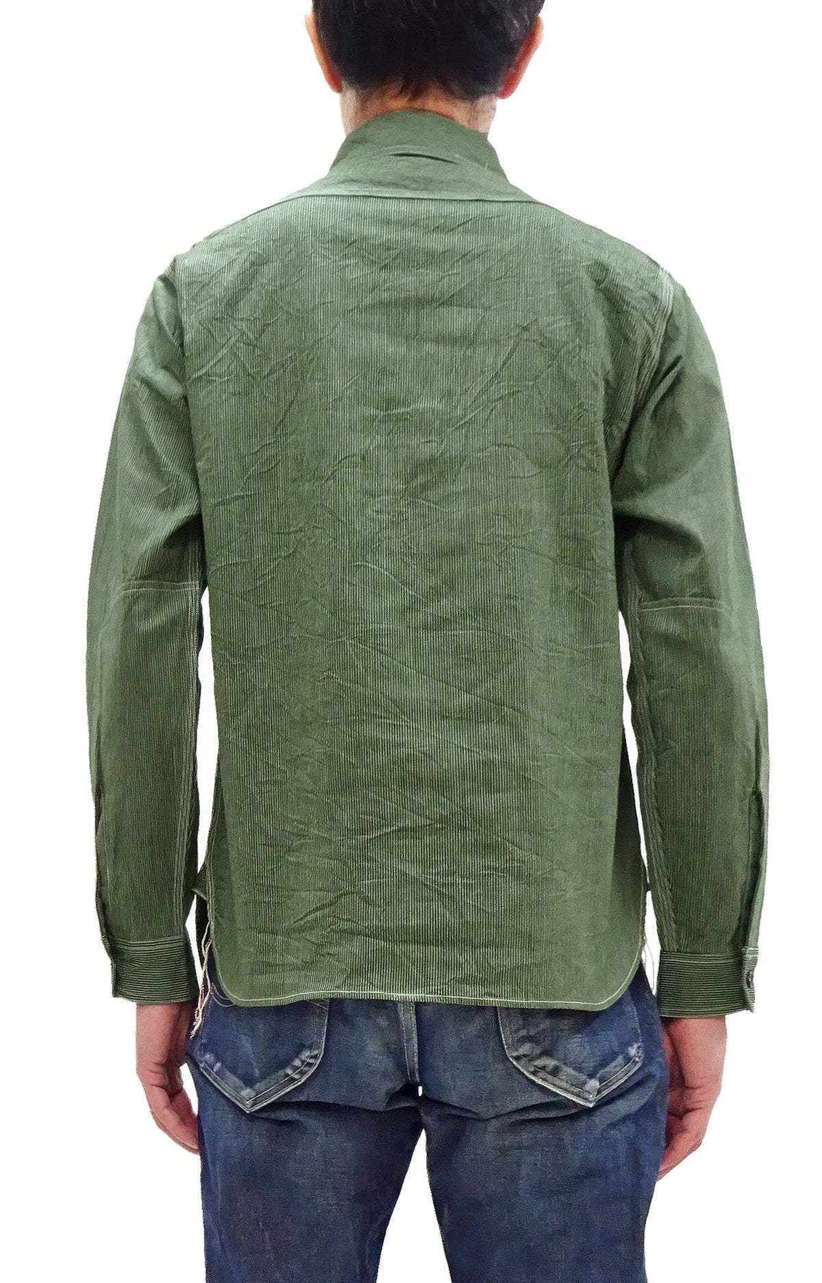 Sugar Cane Work Shirt with Vertical Hairline Code Stripe Pattern Men's Casual Jean Cord Long Sleeve Button Up Shirt SC25511 149 Olive