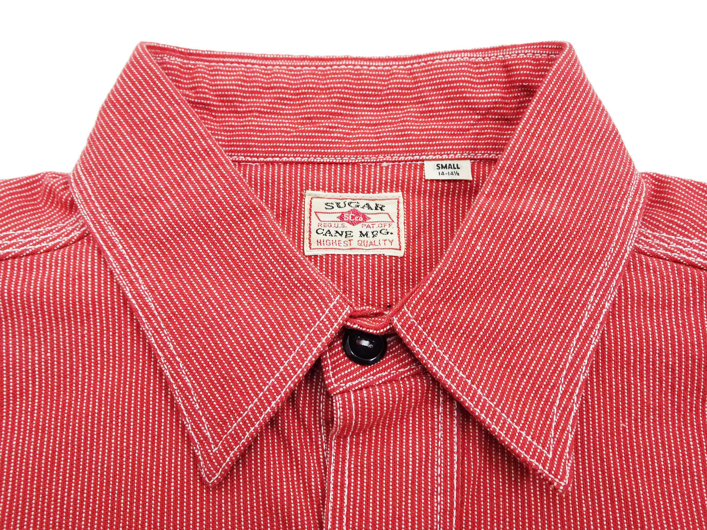 Sugar Cane Work Shirt with Vertical Hairline Code Stripe Pattern Men's Casual Jean Cord Long Sleeve Button Up Shirt SC25511 165 Red