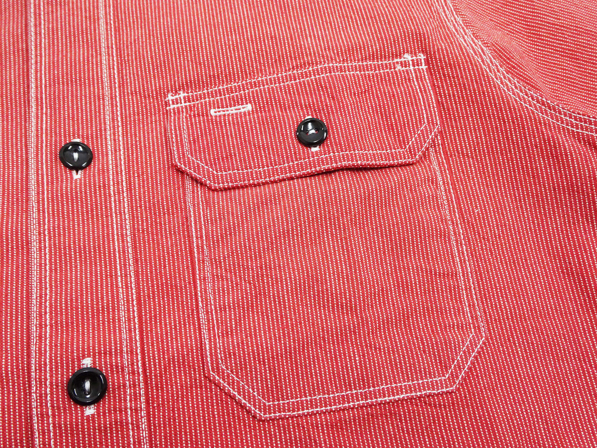 Sugar Cane Work Shirt with Vertical Hairline Code Stripe Pattern Men's Casual Jean Cord Long Sleeve Button Up Shirt SC25511 165 Red