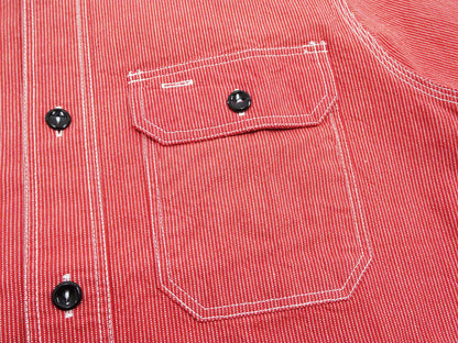 Sugar Cane Work Shirt with Vertical Hairline Code Stripe Pattern Men's Casual Jean Cord Long Sleeve Button Up Shirt SC25511 165 Red