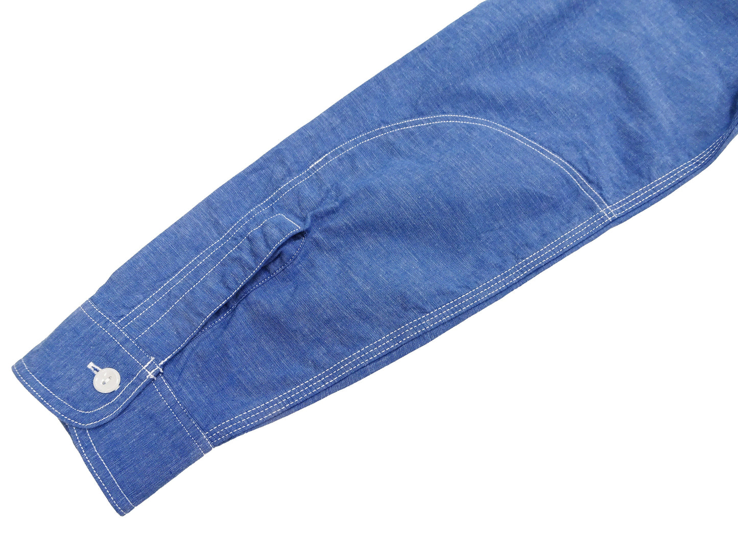 Sugar Cane Men's Long Sleeve VAT-Dyed Solid Chambray Work Shirt, Vintage-Inspired, One-Wash, Made in Japan (SC25513 125 Blue)