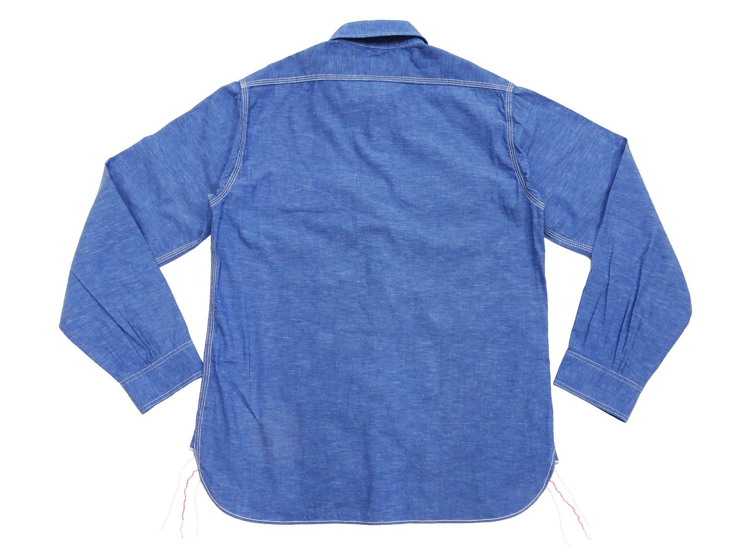 Sugar Cane Men's Long Sleeve VAT-Dyed Solid Chambray Work Shirt, Vintage-Inspired, One-Wash, Made in Japan (SC25513 125 Blue)