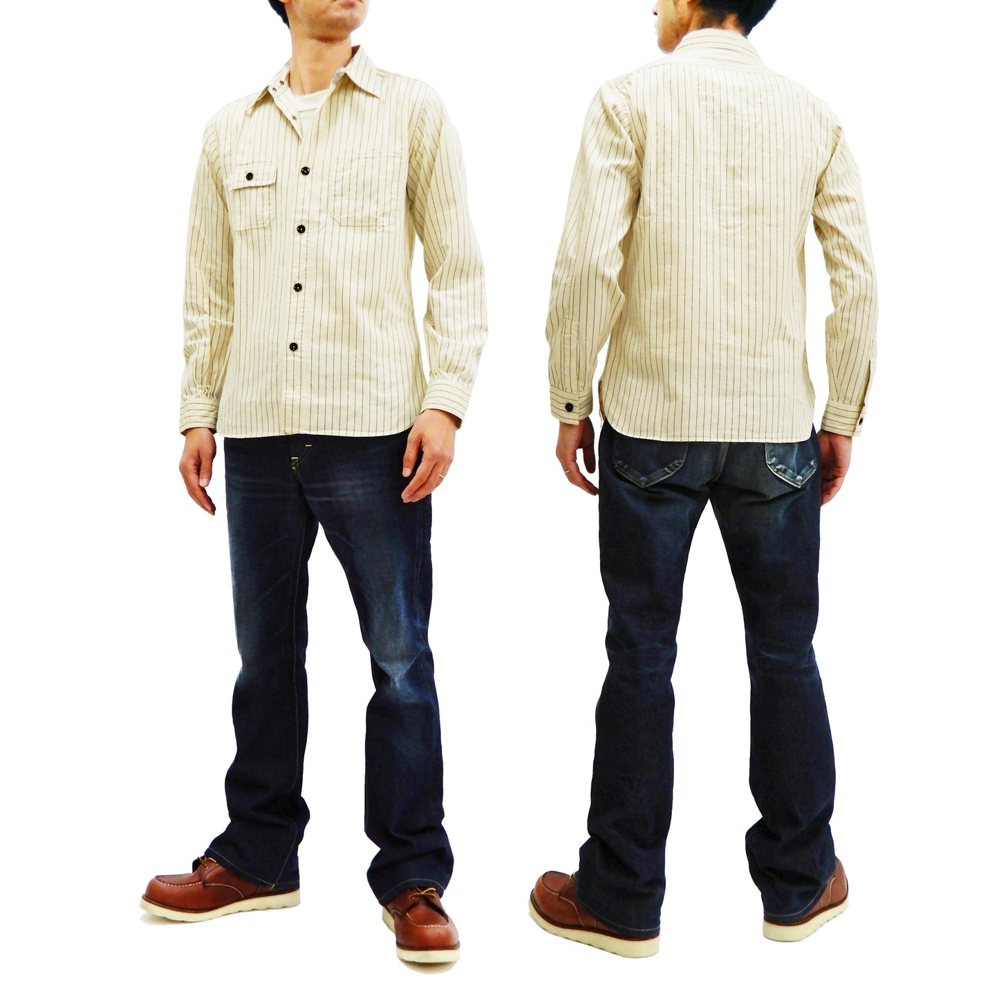 Sugar Cane Men's Ecru Colour Wabash Stripe Work Shirt Long Sleeve Shirt SC27076