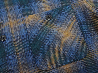 Sugar Cane Men's Long Sleeve Ombre Plaid Work Shirt - 100% Cotton Twill, One-Wash, Made in Japan (SC29561 125 Blue)