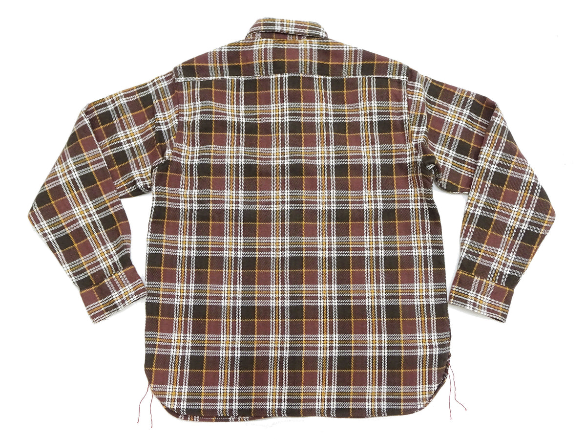 Sugar Cane Men's Long Sleeve Plaid Work Shirt - 100% Cotton Twill, One-Wash, Made in Japan (SC29564 138 Brown)