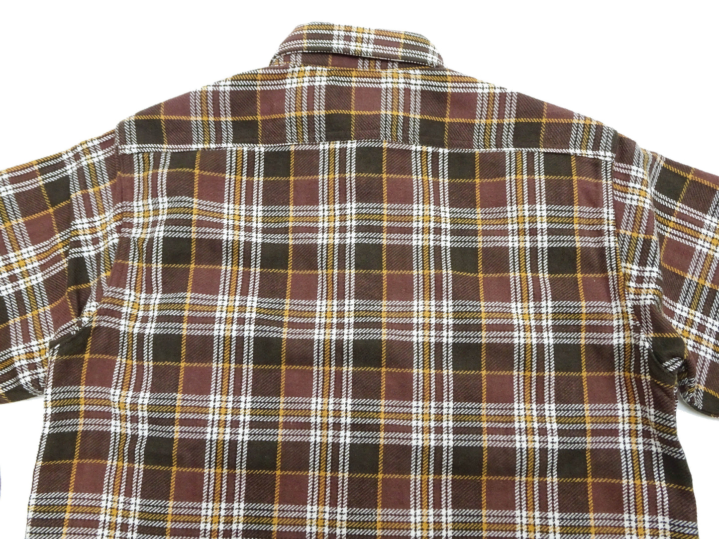 Sugar Cane Men's Long Sleeve Plaid Work Shirt - 100% Cotton Twill, One-Wash, Made in Japan (SC29564 138 Brown)