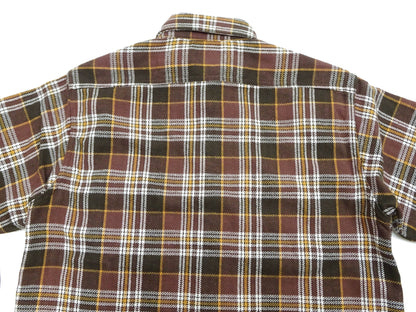 Sugar Cane Men's Long Sleeve Plaid Work Shirt - 100% Cotton Twill, One-Wash, Made in Japan (SC29564 138 Brown)