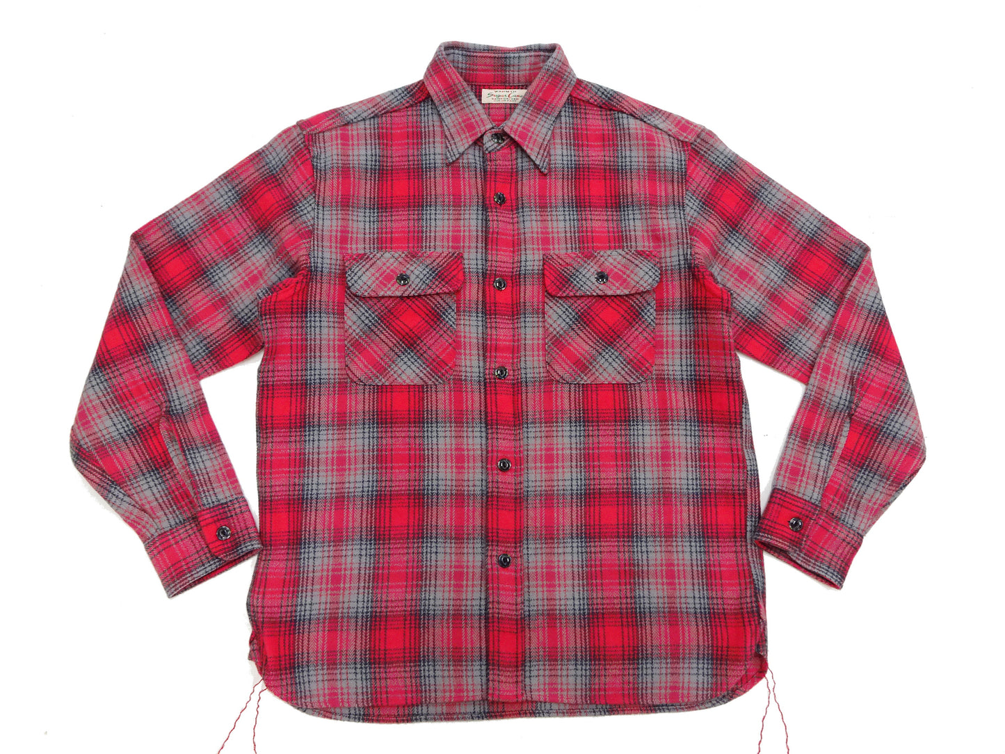 Sugar Cane Men's Vintage-Style Brushed Plaid Flannel Long-Sleeve Work Shirt - Fiction Romance Collection - 100% Cotton Herringbone Twill, Made in Japan (SC29584 165 Red)