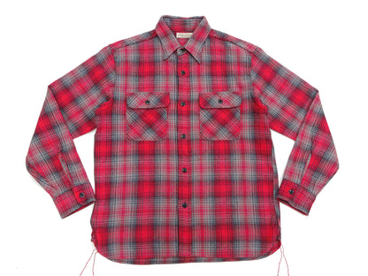Sugar Cane Men's Vintage-Style Brushed Plaid Flannel Long-Sleeve Work Shirt - Fiction Romance Collection - 100% Cotton Herringbone Twill, Made in Japan (SC29584 165 Red)
