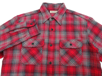 Sugar Cane Men's Vintage-Style Brushed Plaid Flannel Long-Sleeve Work Shirt - Fiction Romance Collection - 100% Cotton Herringbone Twill, Made in Japan (SC29584 165 Red)