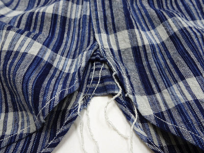 Sugar Cane Men's Indigo Plaid Long-Sleeve Work Shirt - Fiction Romance Collection - 100% Cotton, Inspired by Traditional Japanese Kimono Fabric, Made in Japan (SC29591 421A Navy)