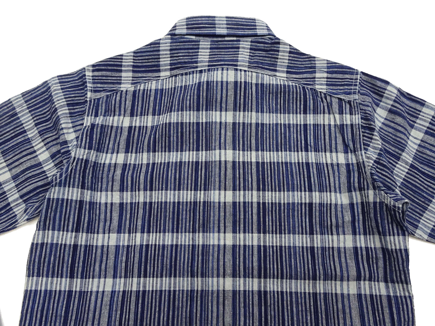 Sugar Cane Men's Indigo Plaid Long-Sleeve Work Shirt - Fiction Romance Collection - 100% Cotton, Inspired by Traditional Japanese Kimono Fabric, Made in Japan (SC29591 421A Navy)