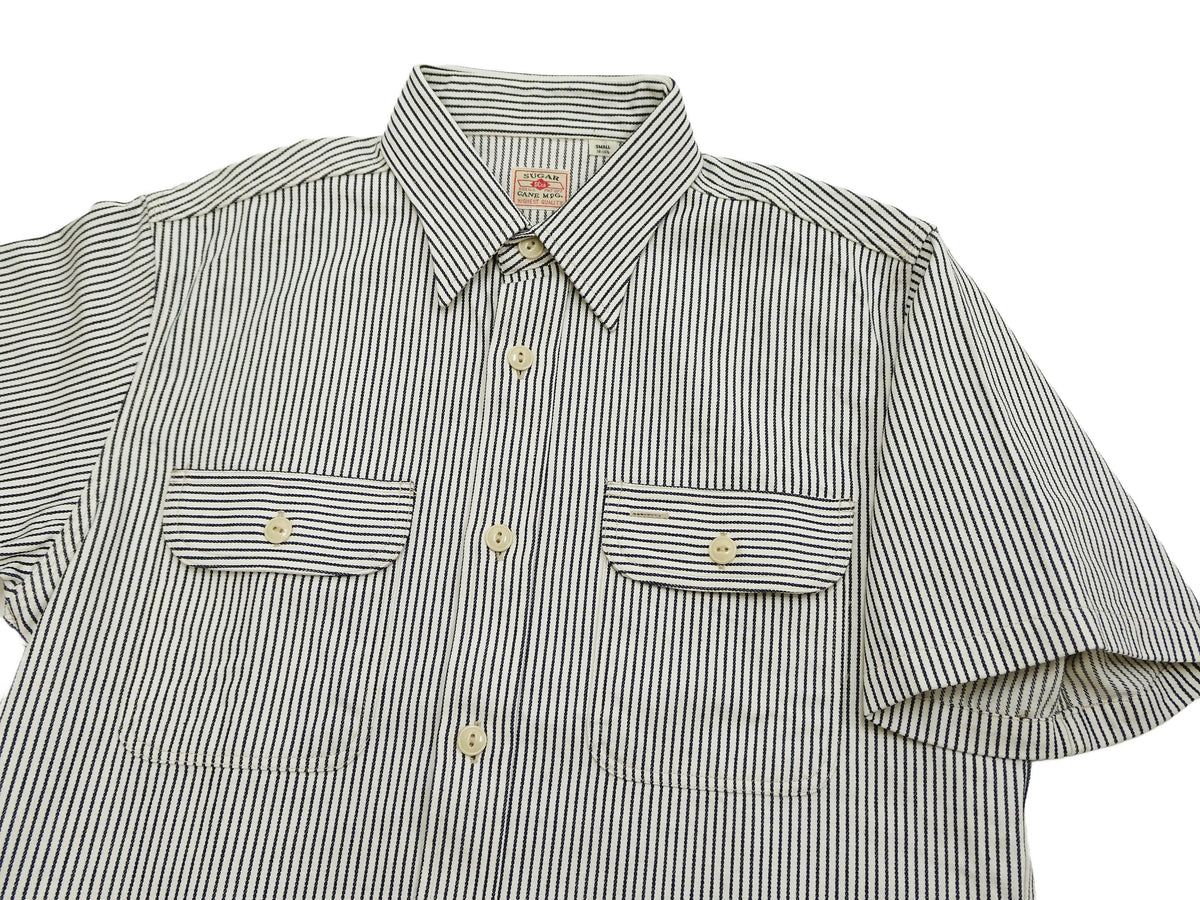 Sugar Cane Hickory Stripe Work Shirt - Men's Casual Short Sleeve Button Up Shirt SC37944 105 Off-White