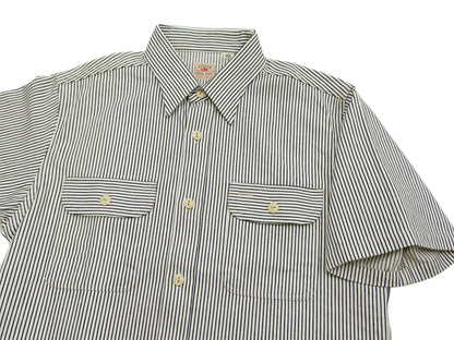 Sugar Cane Hickory Stripe Work Shirt - Men's Casual Short Sleeve Button Up Shirt SC37944 105 Off-White