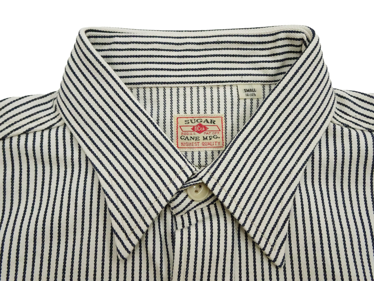 Sugar Cane Hickory Stripe Work Shirt - Men's Casual Short Sleeve Button Up Shirt SC37944 105 Off-White