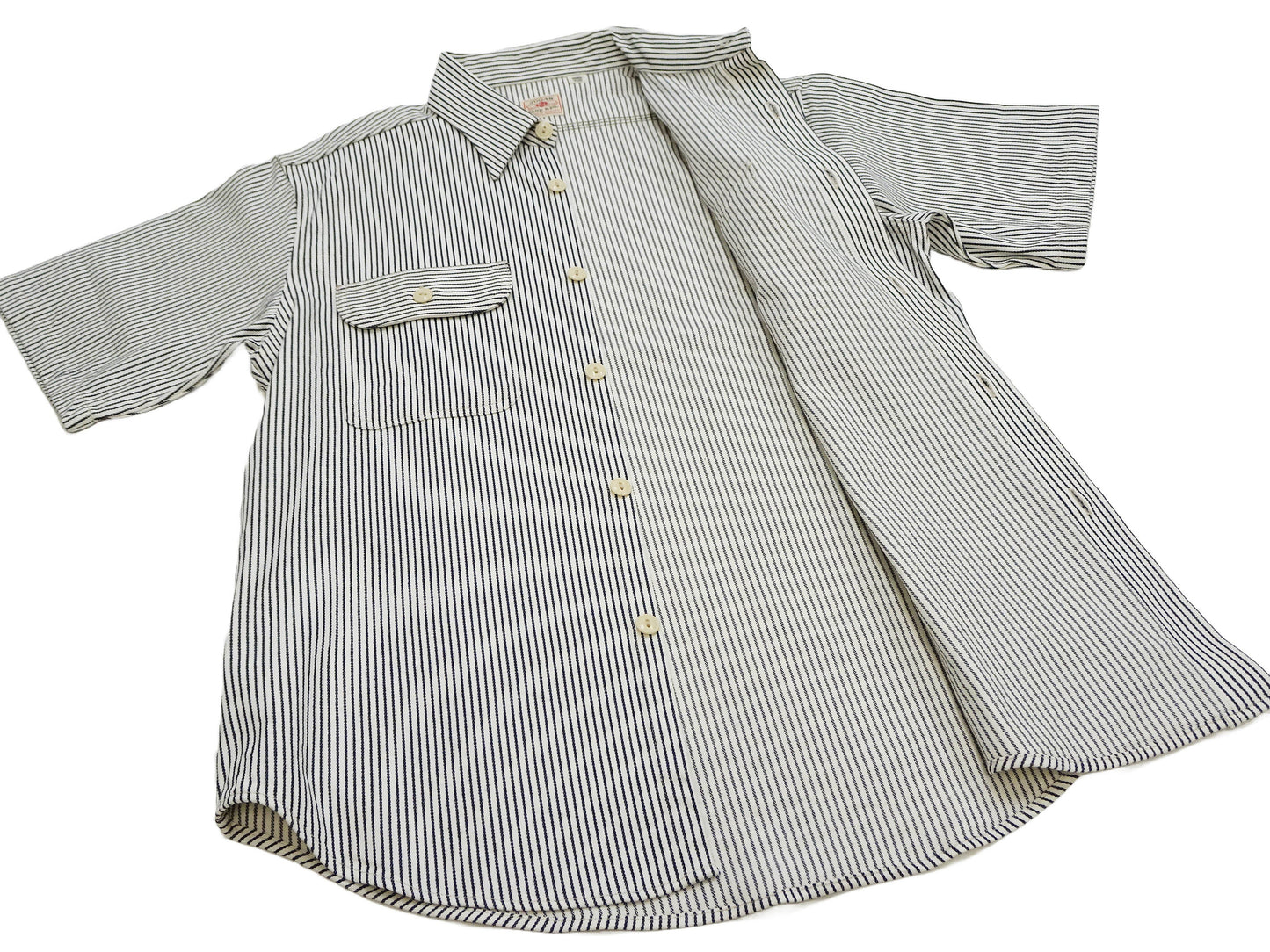 Sugar Cane Hickory Stripe Work Shirt - Men's Casual Short Sleeve Button Up Shirt SC37944 105 Off-White