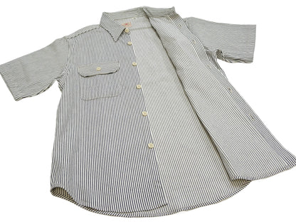 Sugar Cane Hickory Stripe Work Shirt - Men's Casual Short Sleeve Button Up Shirt SC37944 105 Off-White